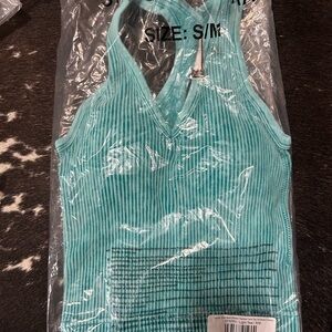 Zenana Outfitters Light Teal Ribbed V-Neck Tank